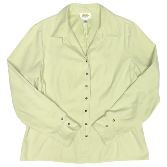 Women's TALBOTS Light Green Snap-Front‎ Collared Shirt- Size L - Picture 1 of 7
